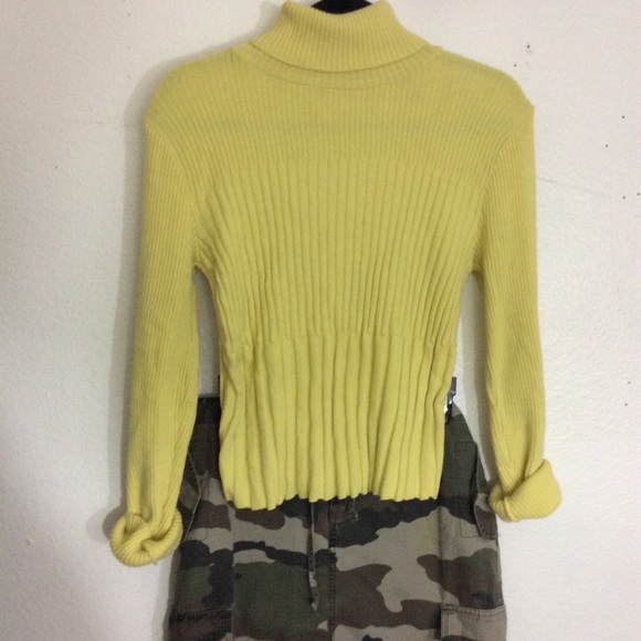Vintage Marigold Yellow Turtleneck LS Cotton Rib Sweater - Picture 5 of 7